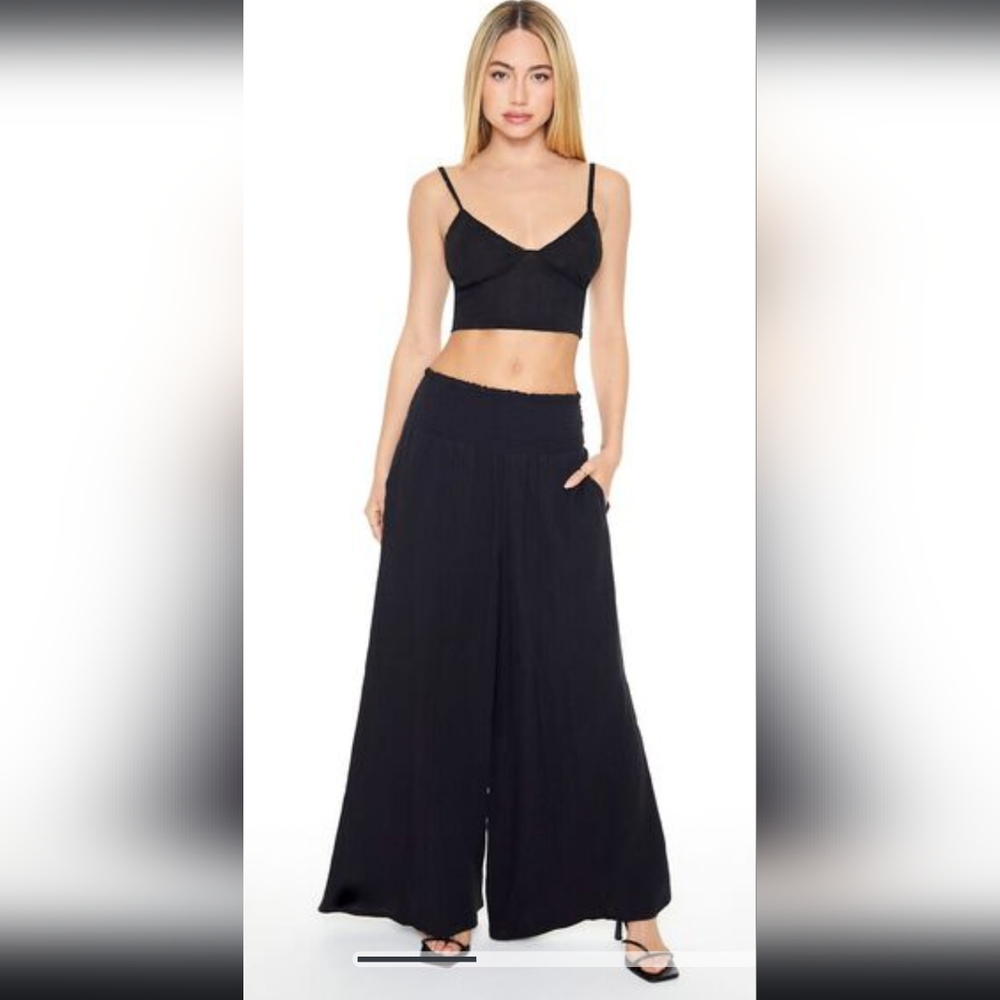 Smocked Wide-Leg Palazzo Pants